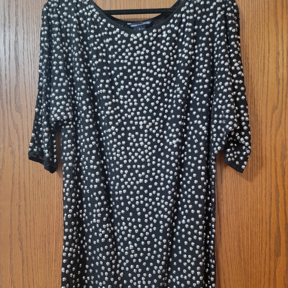 French Connection Black and White Dotted Short Sleeve Top